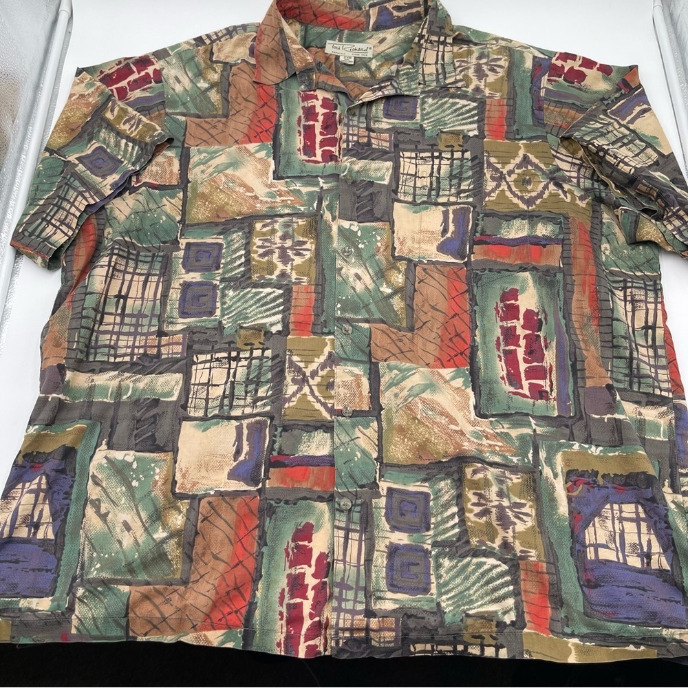 Vintage Tori Richard Honolulu Mens Hawaiian Shirt 2XB Geometric Abstract USA - Picture 3 of 10